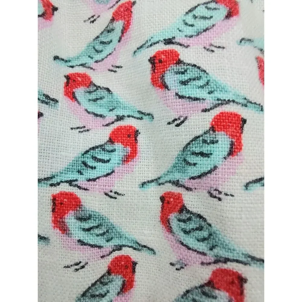 J.Crew Mens 100% Linen Bird Print Shirt Slim Fit Large Short Sleeve Coastal